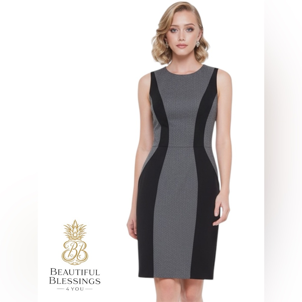 Women’s Junior’s XOXO Sleeveless Gray and Black Midi fitted Dress (Business)